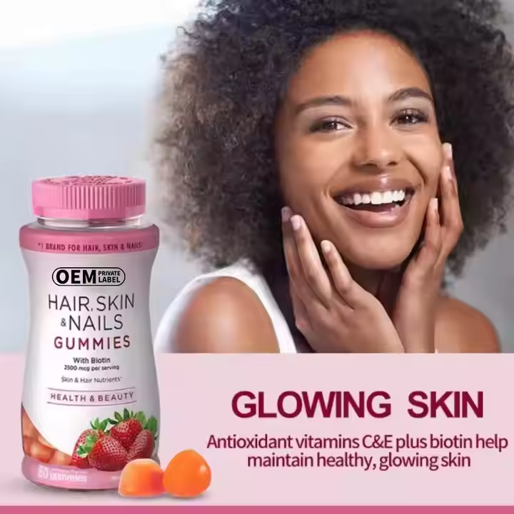Customize Private Label Healthcare Multivitamin Collagen Strawberry Flavor Vitamin Biotin Gummies Hair Skin Nail Growth Gummy