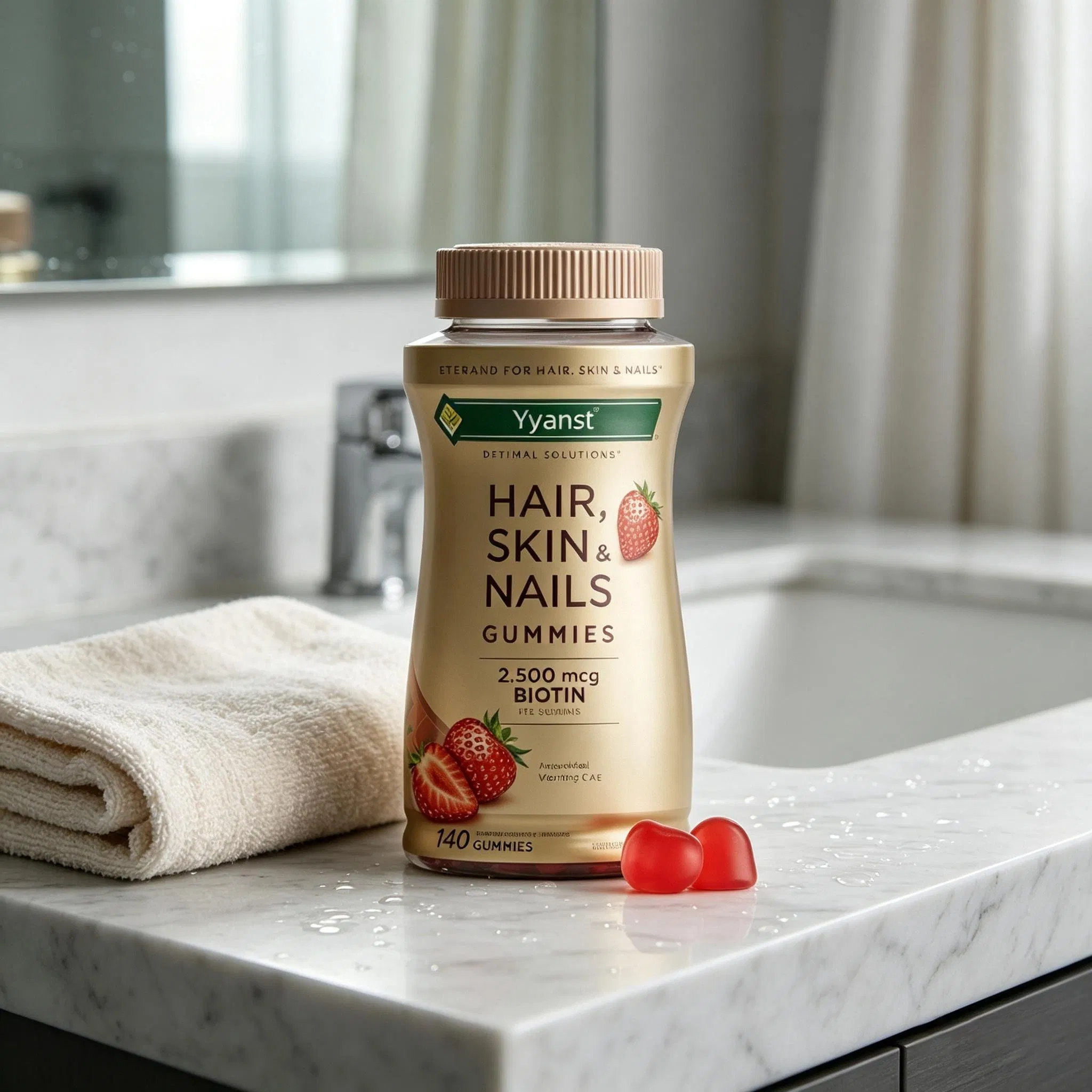 OEM Natural Strawberry Heart Shape Beauty Supplement Daily Support for Hair Skin Nails Chewable Gummies 60 Count