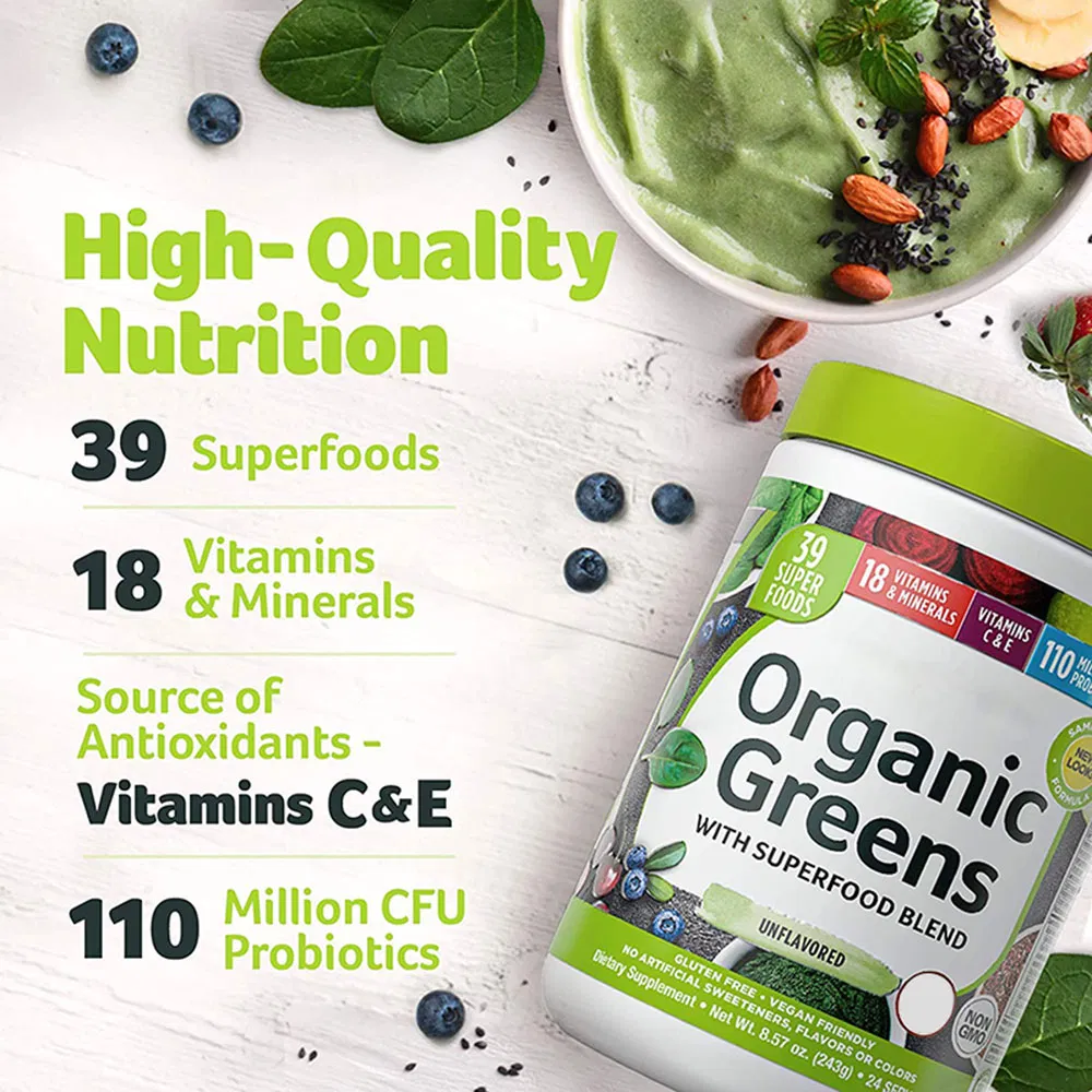 OEM ODM Organic Greens Superfood Powder with Probiotics &amp; Vitamins