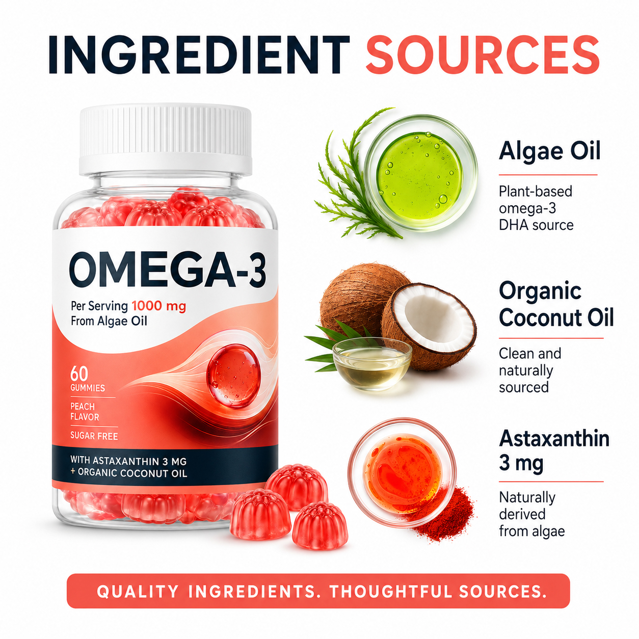 Organic Vegan Prenatal Folic Acid &amp; Omega-3 Algal Fish Oil High EPA DHA Gummies for Kids &amp; Adults-Gluten-Free Improve Immunity