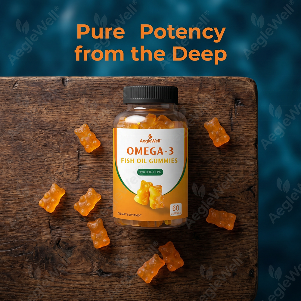 AegleWell Omega-3 Fish Oil Gummies 60 Count DHA EPA Brain Heart &amp; Eye Health Support Adult Supplement OEM/ODM Customizable