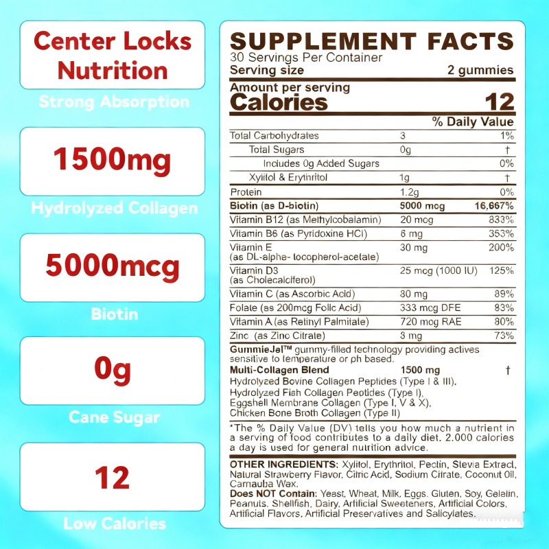 OEM Multivitamin Dietary Supplement Collagen Gummies Collagen Gummies with Biotin Vitamins Factory Direct Sales