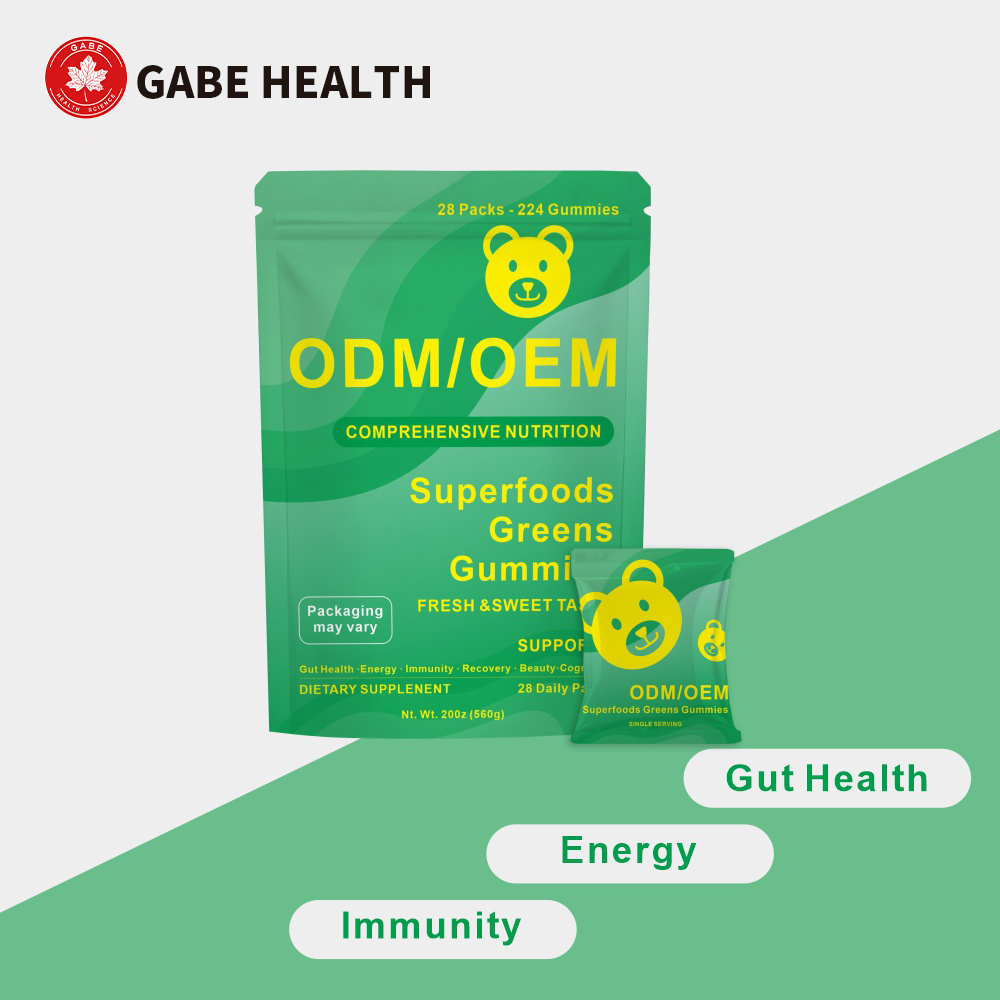 OEM Customized Superfoods Greens Gummies, Spinach Gummies To Boost Immunity, Skin &amp; Gut Health Supplement Private Label