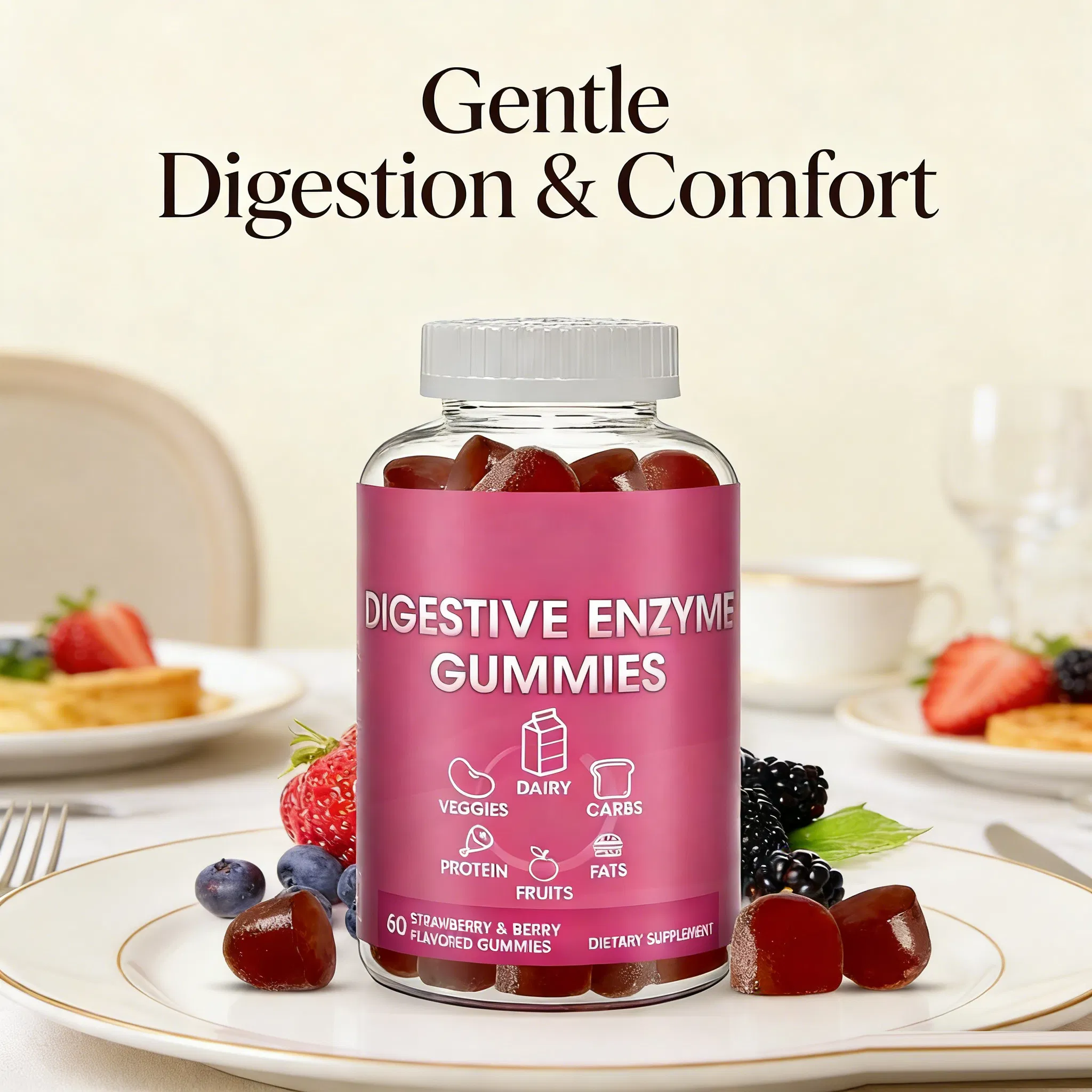 Supportive Enzyme Gummies for Health Food Supplement and Sleep Aid