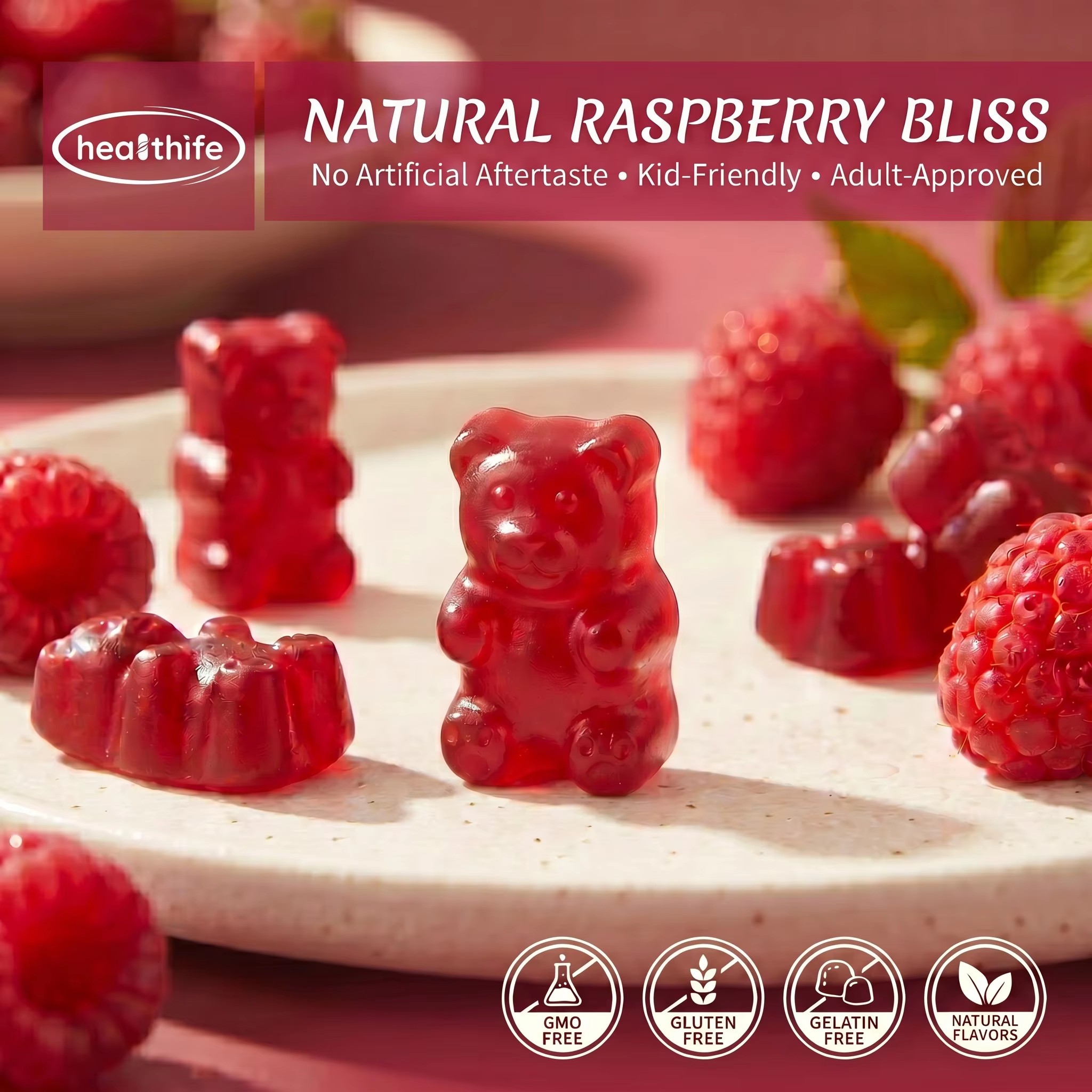 Healthife Good Quality Gut Health Fiber Supplement Raspberry Flavor Prebiotics Dandelion Root Probiotic Kombucha Gummy