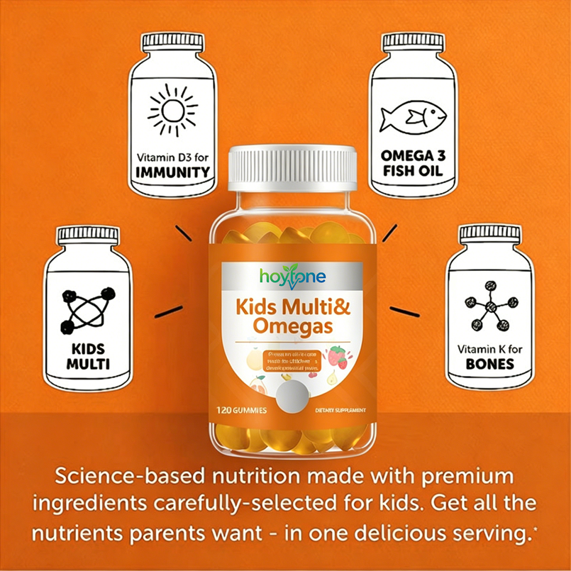 OEM Private Label Kids &amp; Adult Multivitamin Organic Omega 3 Gummies Fish Oil DHA &amp; EPA for Immune &amp; Bone Support Children Growth