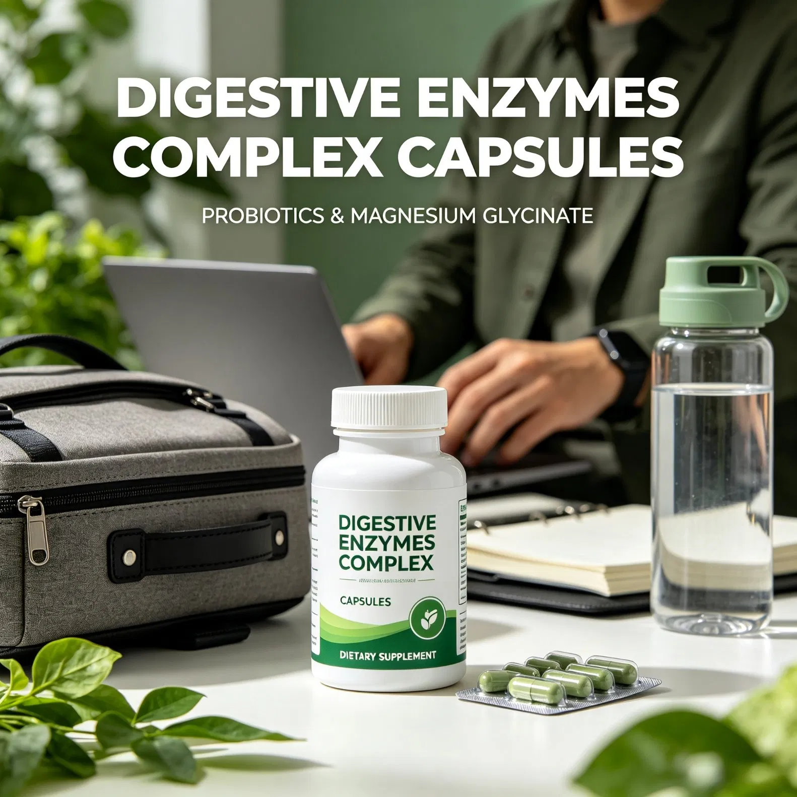 Organic Digestive Enzymes Complex with Probiotics &amp; Magnesium Glycinate Daily Gut Support