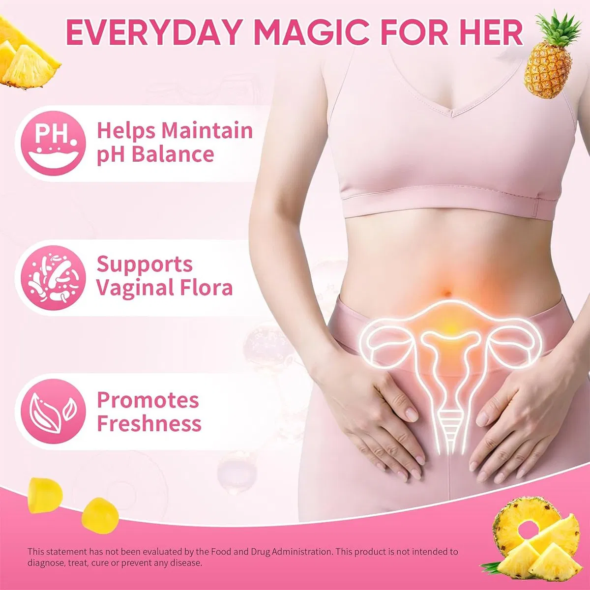 OEM/ODM Feminine Care Hawaiian Pineapple Vegan Gluten-Free Supports Vaginal Flora Maintains pH Balance Women's Probiotic Gummies