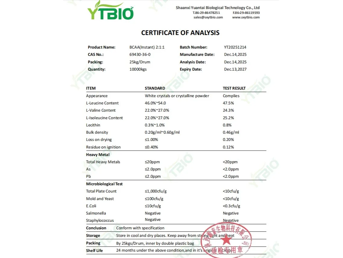 Premium Branched-Chain Amino Acids Bcaa Powder 2: 1: 1 for Muscle Recovery and Growth CAS 69430-36-0