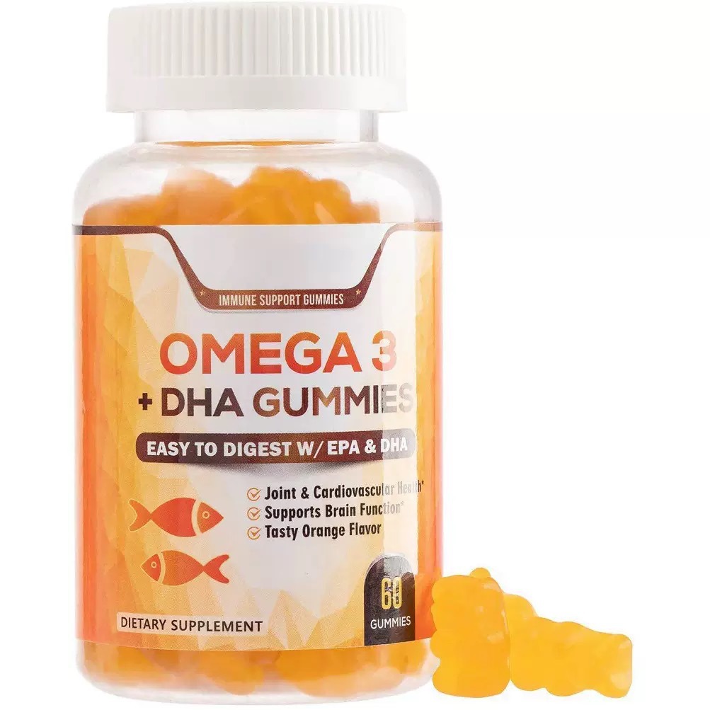 OEM Private Label Omega3 DHA EPA Gummies Bulk Wholesale Orange FlavorEasy Digestion Chewable for Adults Kids Daily Brain Support