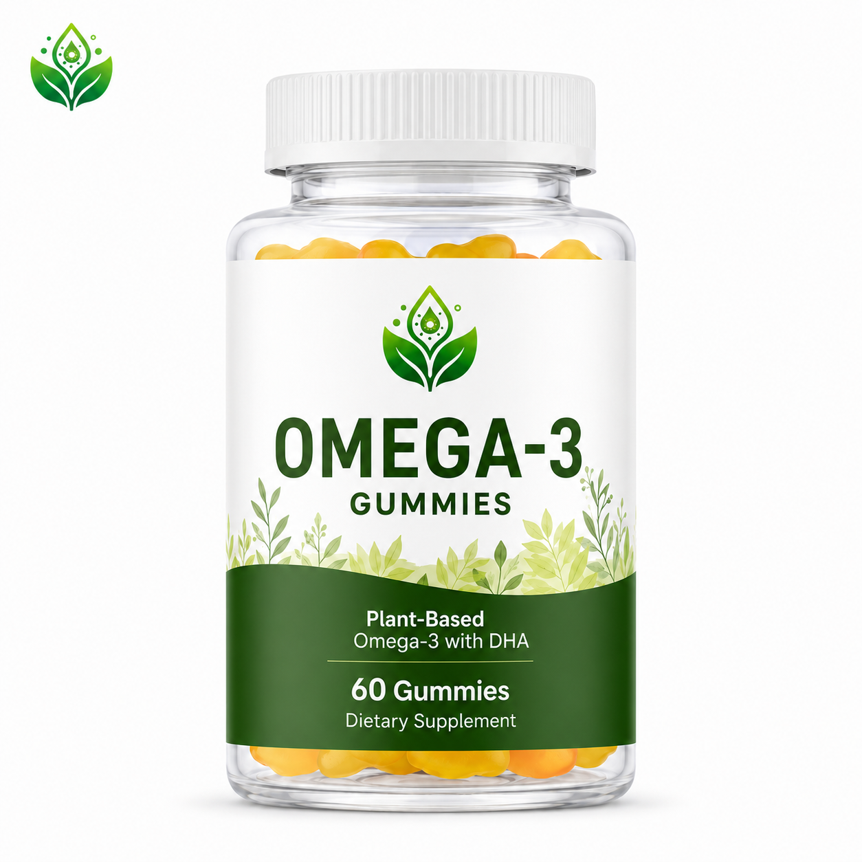 Omega-3 Gummies with DHA | OEM Halal Triple Strength Vitamin Algae Flaxseed Safflower Oil Vegetarian Gummies 60 Count