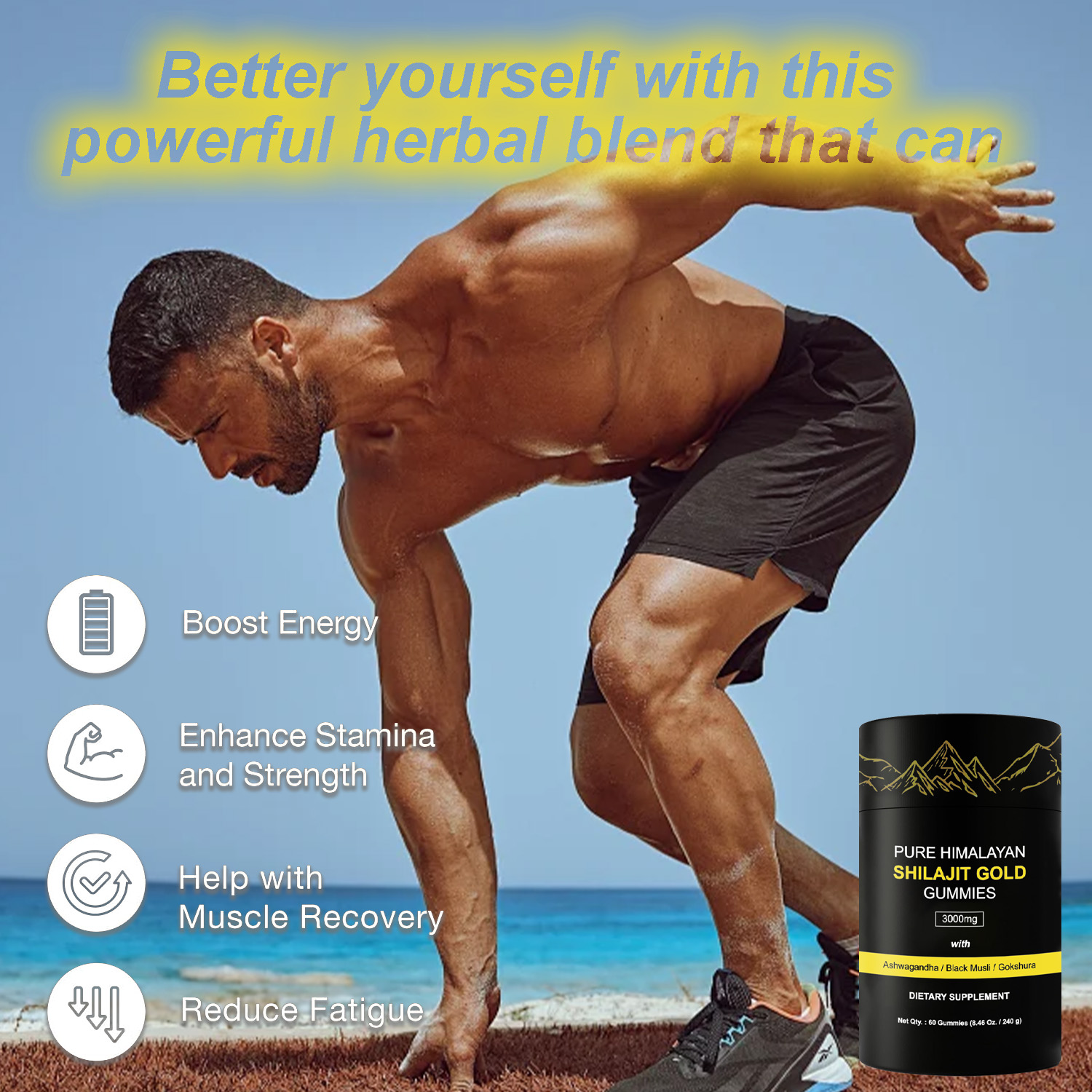 Wholesale Customize 60 Shilajit Energy Gummies Immune Support Energy Management Fiber Antioxidant Health Supplements