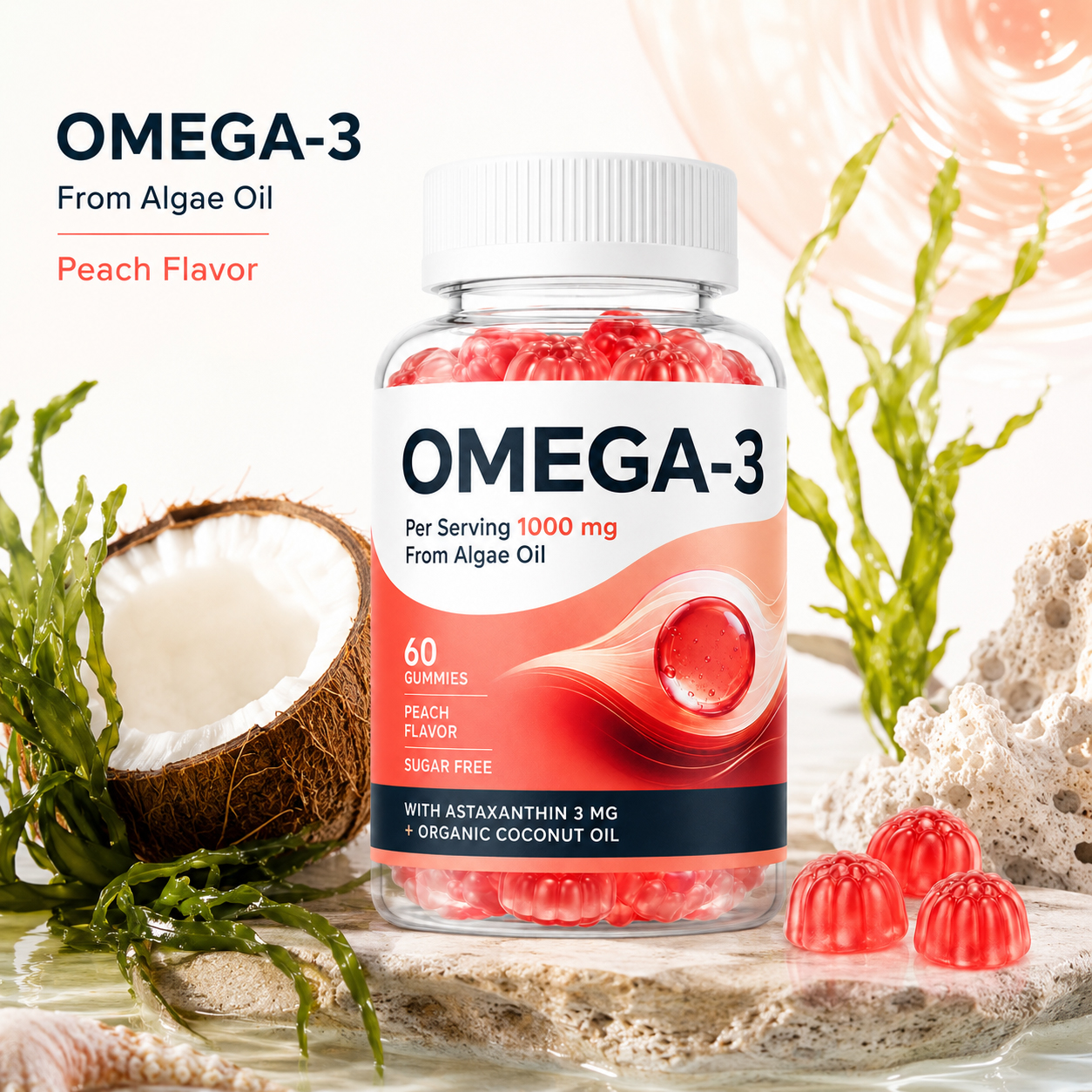 Organic Vegan Prenatal Folic Acid &amp; Omega-3 Algal Fish Oil High EPA DHA Gummies for Kids &amp; Adults-Gluten-Free Improve Immunity