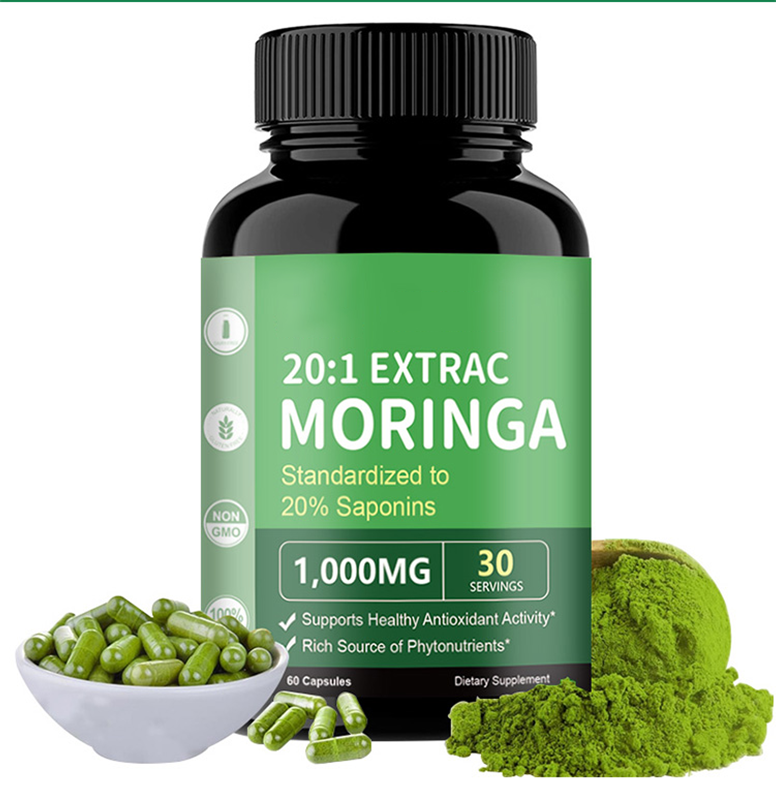 Private Label Pure Moringa Leaf Extract Organic Capsules Digestive Health Energy Management Antioxidant Adult Herbal Supplement