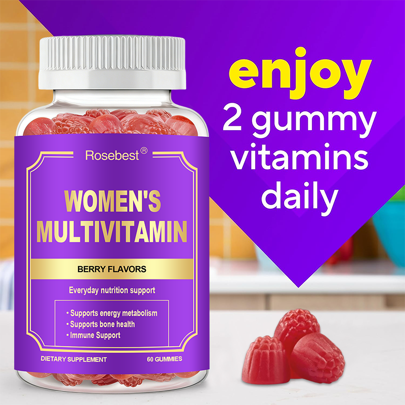 Rosebest China Manufacturer OEM Private Label HALAL Natural Vegan 14 Essential Nutrients Women's Multivitamin Gummy Supplement