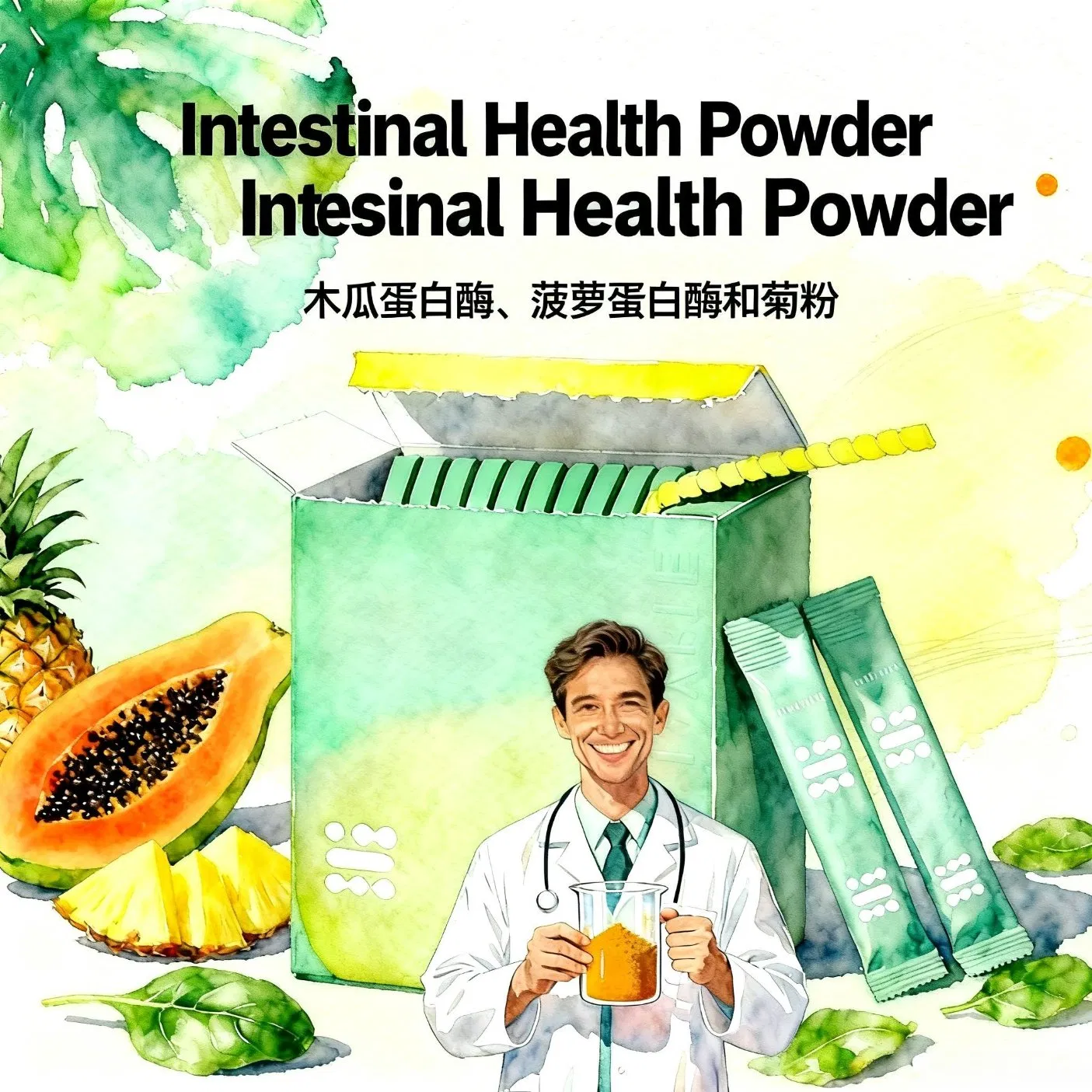 Digestive Enzyme &amp; Prebiotic Fiber Powder (Papain, Bromelain, Inulin) for Gut Health