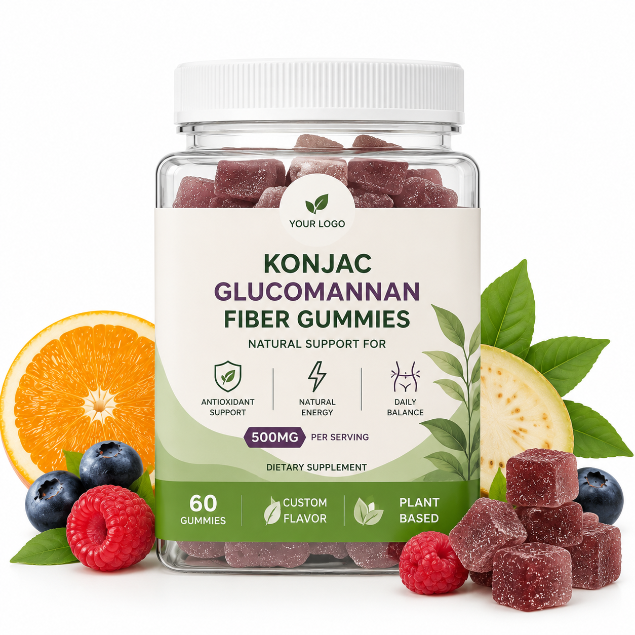 OEM ODM Private Label Adult Plant-Based Konjac Glucomannan Fiber Gummies Immune Support Digestive Health Custom Flavor Packaging
