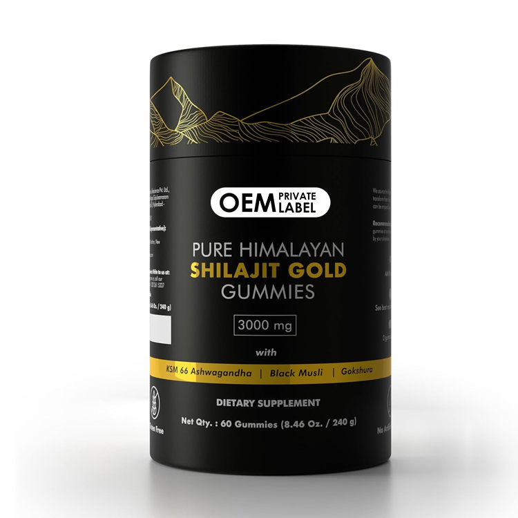 Private Label Shilajit Gummy Candy Dietary Fiber Pure Himalayan Fudge Healthcare Supplement Immune Support Adult 60