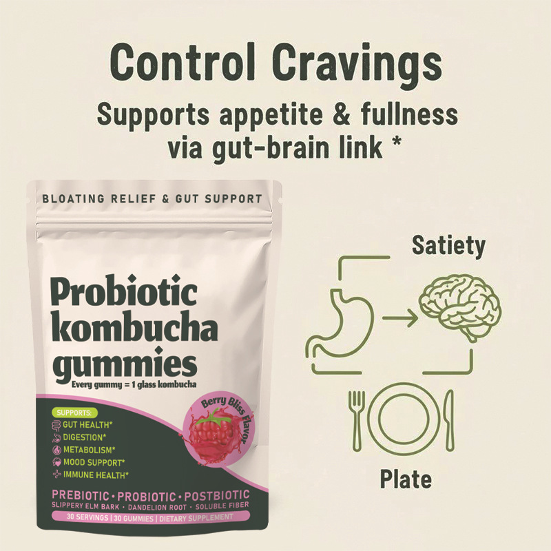 Probiotic Kombucha Gummy Candy with Prebiotics Probiotics Postbiotics Fiber Supplement for Gut Health Probiotics