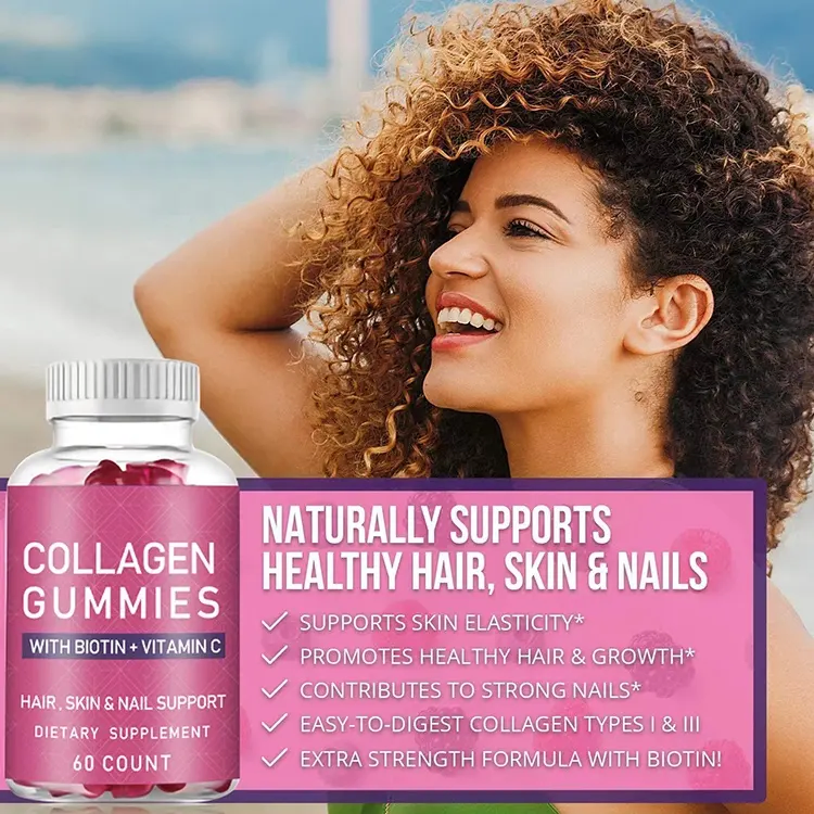 Biochealth GMP Vegan Collagen Gummies for Hair, Nails, &amp; Skin Type I and Ll with Zinc Vitamin E &Cbiotin for Hair Growth