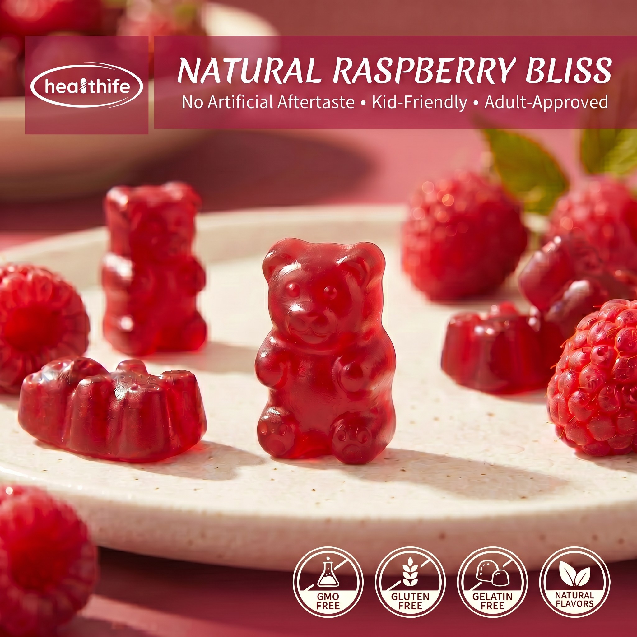 Healthife OEM Label Gut Health Fiber Supplement Raspberry Flavor Prebiotics Dandelion Root Probiotic Kombucha Gummy