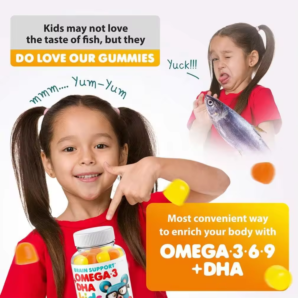 WELLBODY OEM/ODM Private Label Pure Natural Kids Dha Omega 3 Fish Oil Supplements Omega 3 DHA Kids Gummies