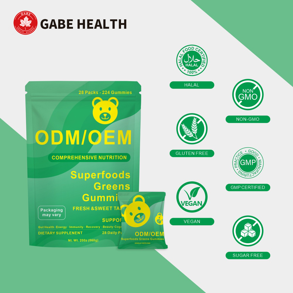 OEM Customized Superfoods Greens Gummies, Spinach Gummies To Boost Immunity, Skin &amp; Gut Health Supplement Private Label