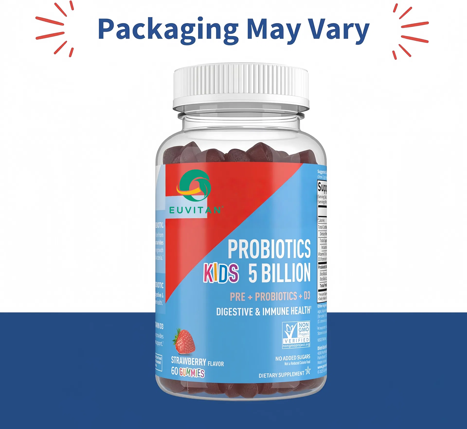 5 Billion Cfu Prebiotic Fiber, Probiotic and Vitamin D3 Gummies for Kids Digestive