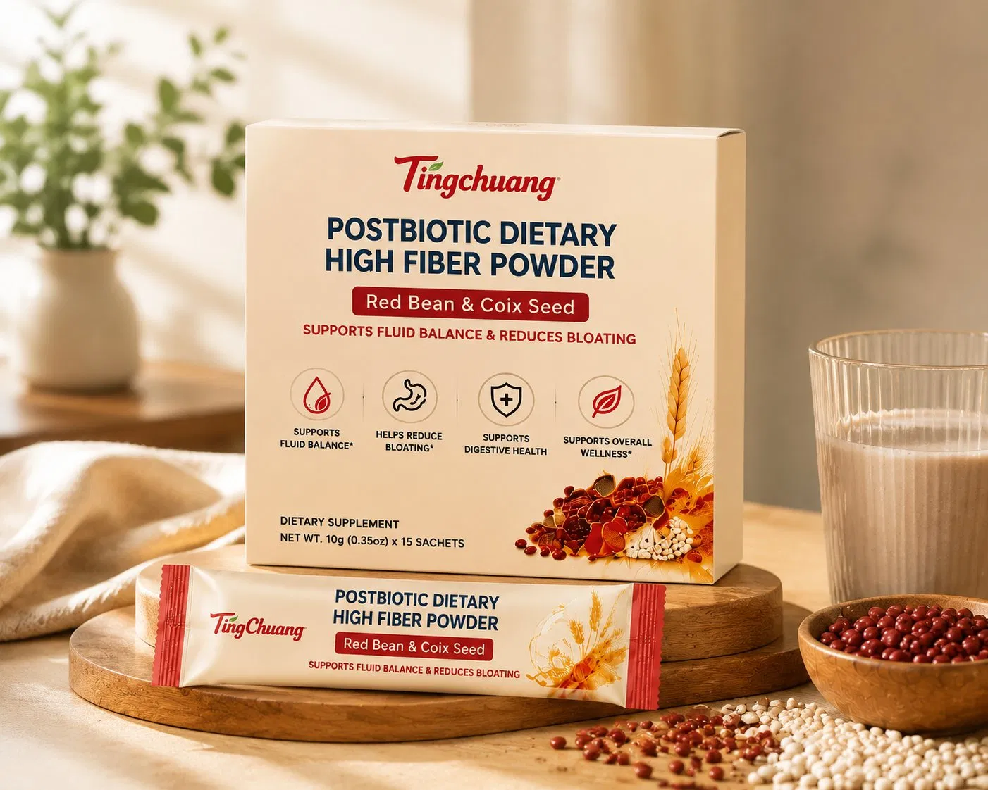 Functional Red Bean High Fiber Powder for Women with Postbiotic Support System Supporting Digestive Health Gut Balance Weight Management and Daily Wellness
