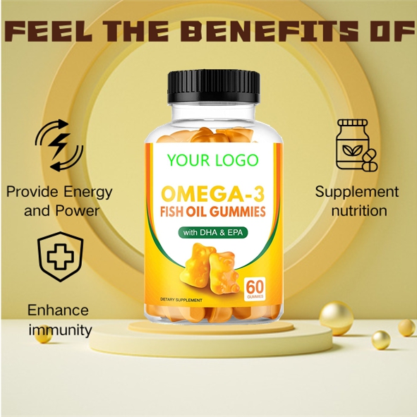 OEM Omega-3 Fish Oil Gummies Orange Tasty Gummies With DHA and EPA Supports Heart and Brain Health