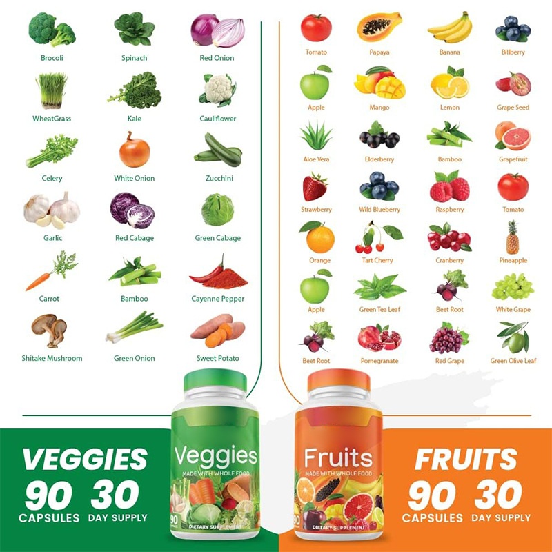 OEM Fruits and Veggies Capsules Food Supplement with Superfood Vegetables for Women Men Kids Fruits Veggies Capsules