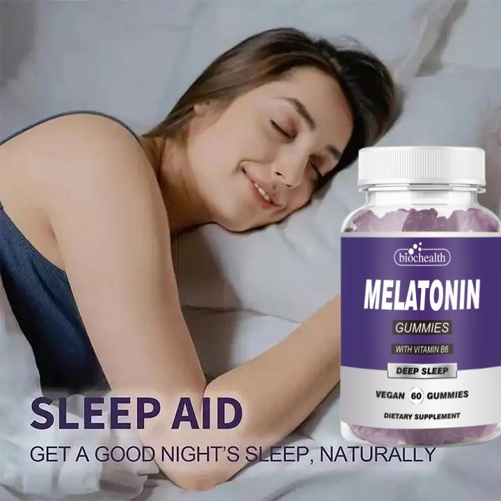 Blochealth OEM Halal GABA Melatonin 6o-Count Deep Sleep Gummy Nutritional Supplement 1omg Melatonin for Adults Vitamins Newborns