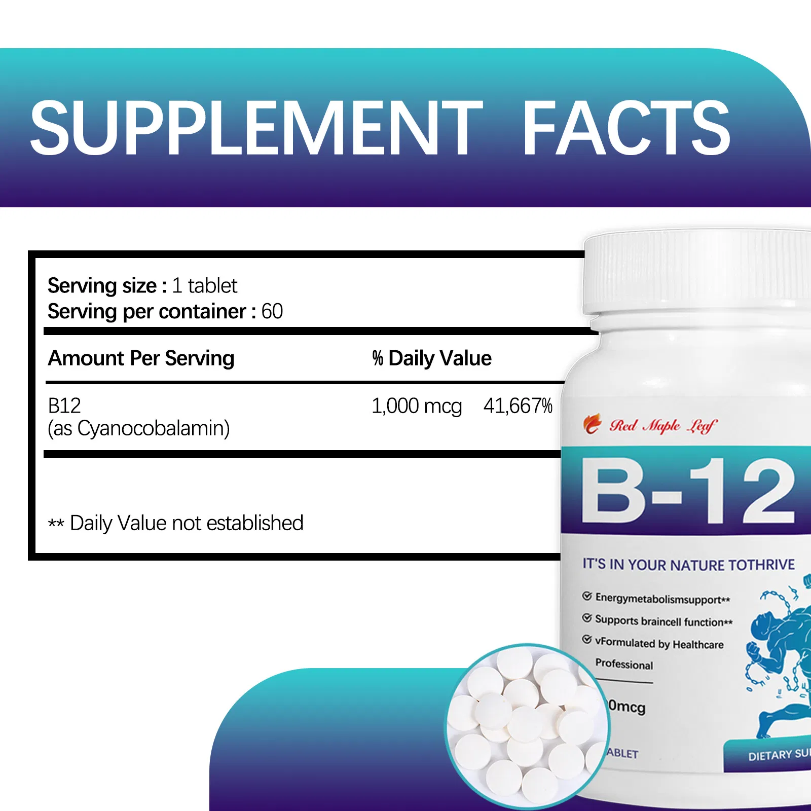 Vitamin B12 Dietary Supplement - Non-GMO for Neuro Health &amp; Red Blood Cell Formation