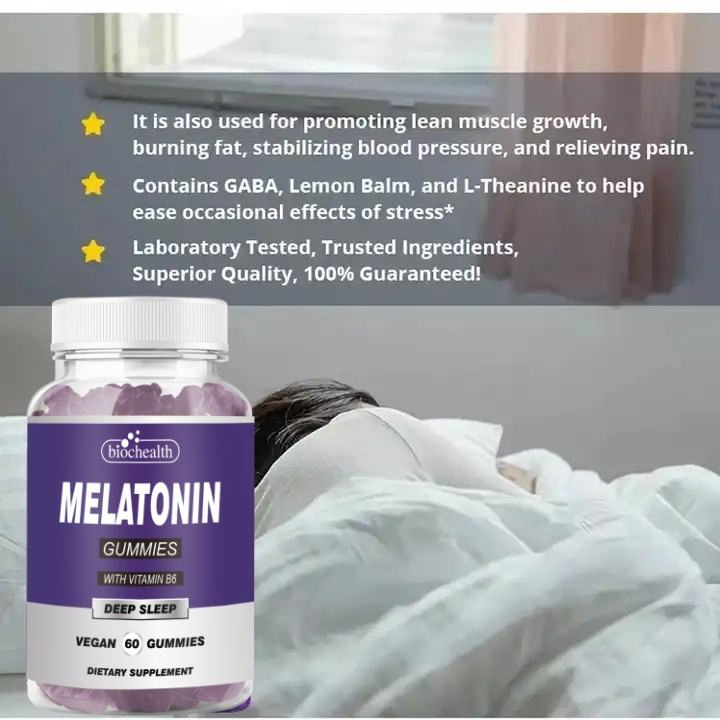 Blochealth OEM Halal GABA Melatonin 6o-Count Deep Sleep Gummy Nutritional Supplement 1omg Melatonin for Adults Vitamins Newborns