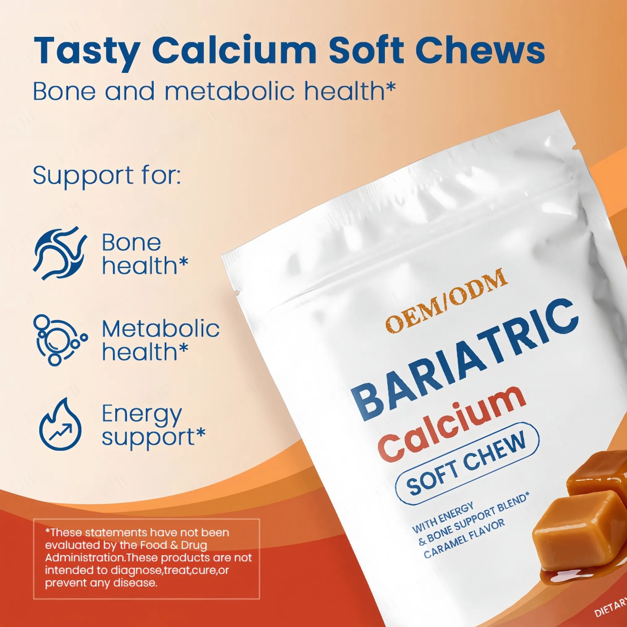 OEM Bariatric Calcium Citrate Vitamin Soft Chew Supplement Bone Joint Support 500mg 60 Count