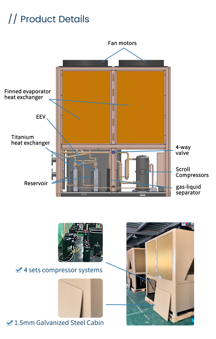 Commercial SPA Swimming Pool Heat Pump Water Heater with WiFi Remote Control with Heating Capacity 62kw 15HP