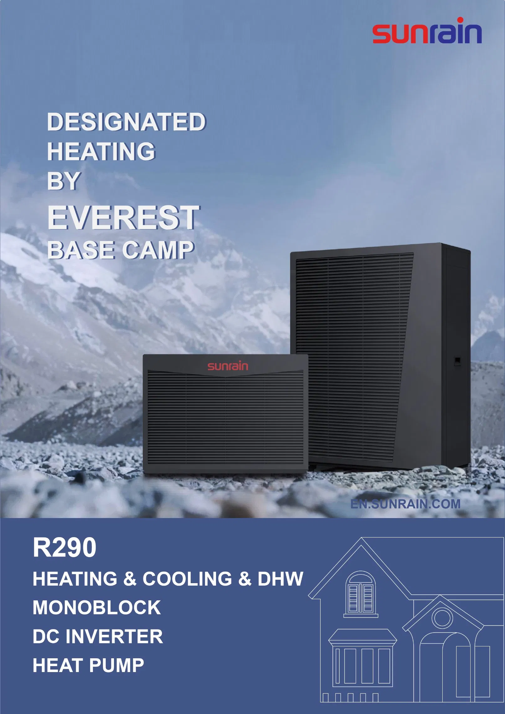 Sunrain 75c High Temperature Monobloc R290 Multifunction Heat Pump for Home Heating Cooling and Hot Water Supply