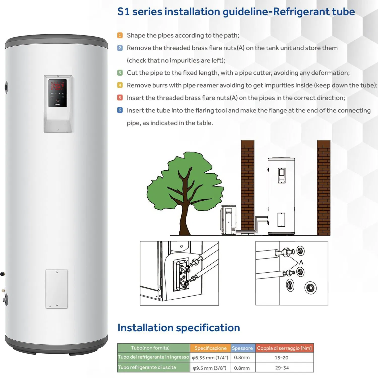 Haier New Energy Smart Domestic DC Inverter Air to Water Dhw 6kw Split System Buffer Air Source Heat Pump Hot Water Heater