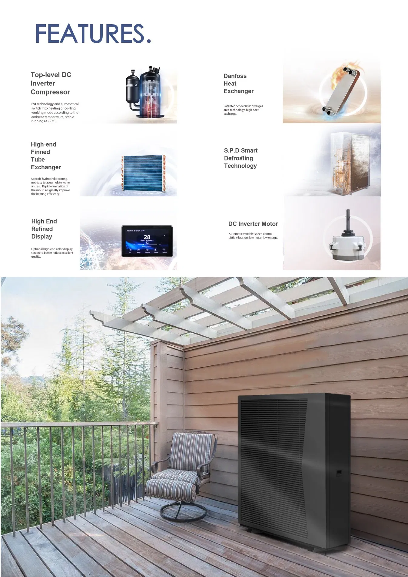 Sunrain 75c High Temperature Monobloc R290 Multifunction Heat Pump for Home Heating Cooling and Hot Water Supply