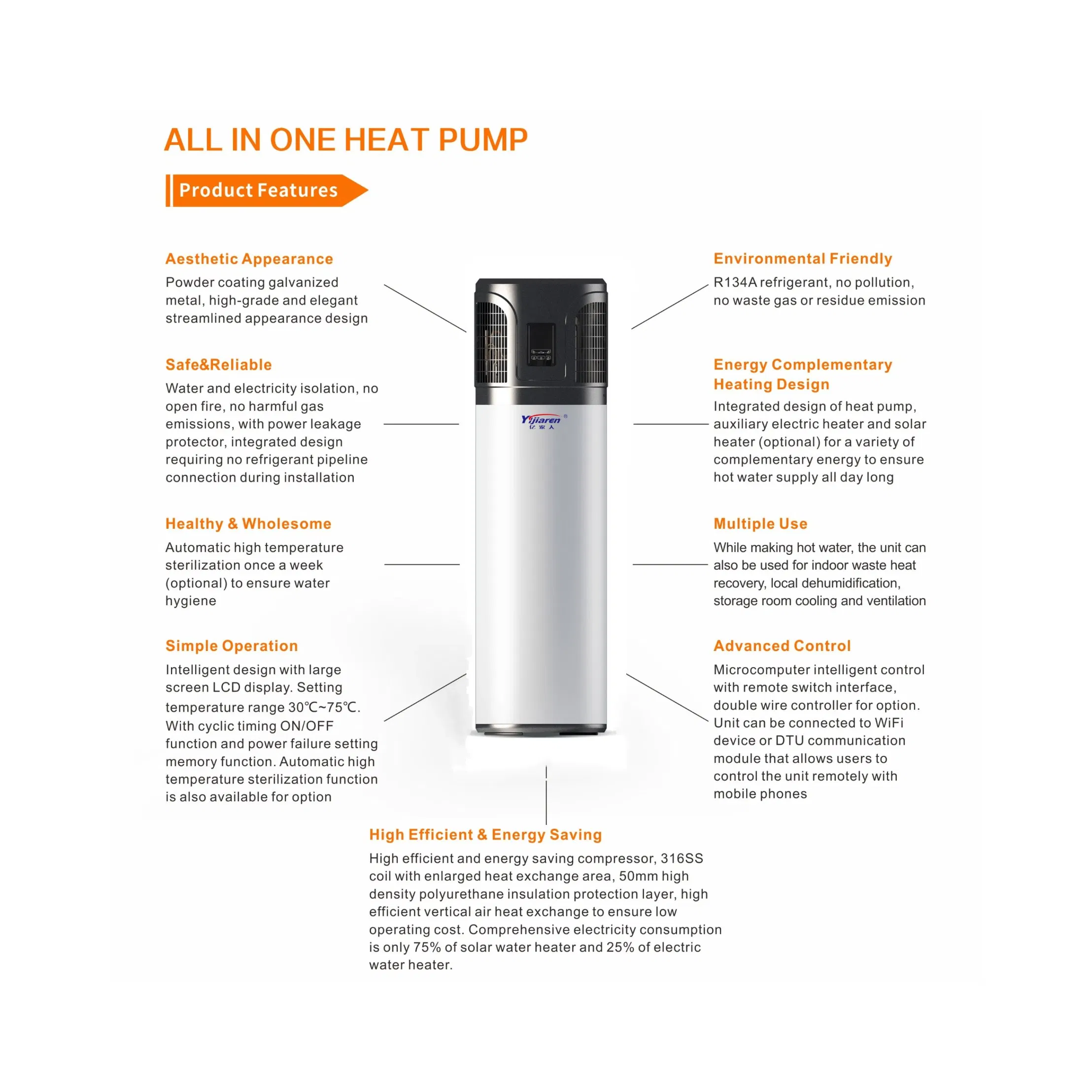 High Efficiency Air to Water Air Source Heat Pump Household All in One Heat Pump Water Heaters