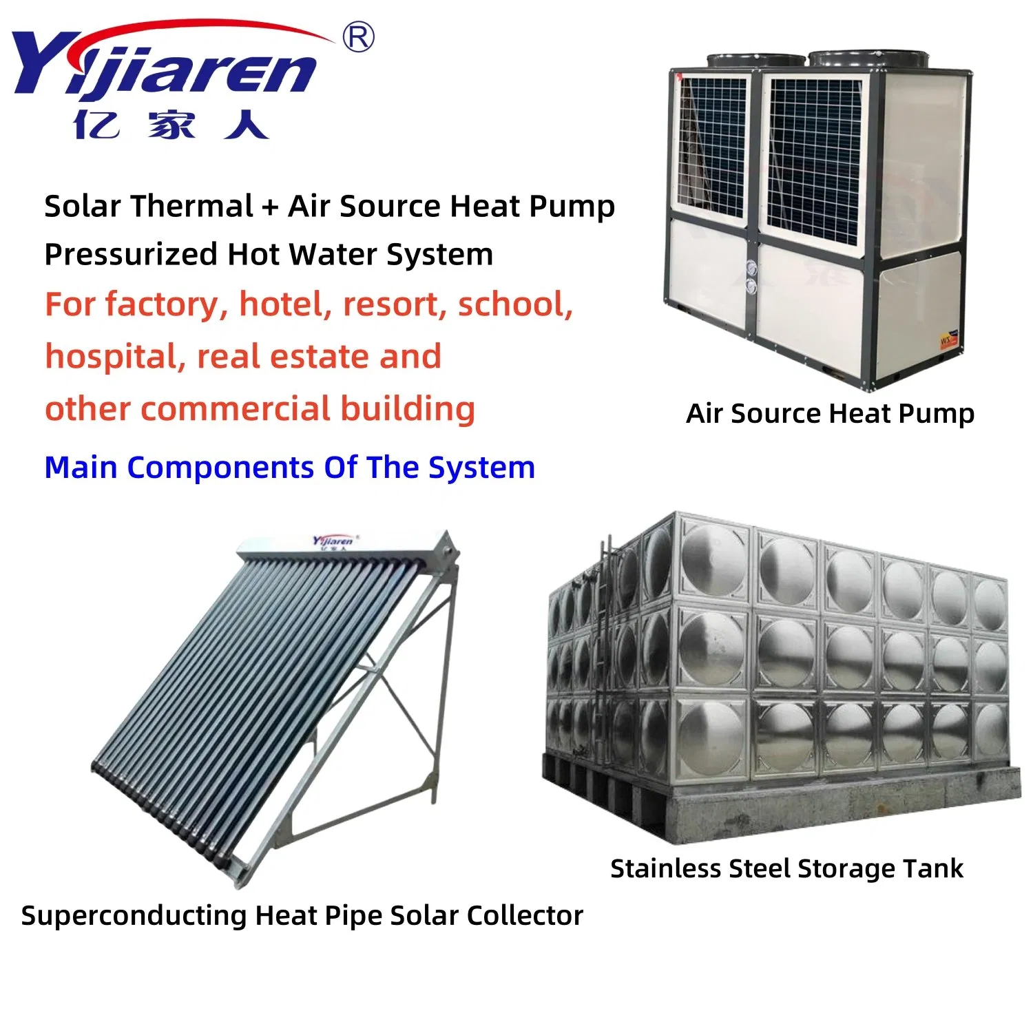 High-Efficiency Heat Pipe Solar Collector Solar Water Heater with Heat Pump for Commercial Hot Water Solution