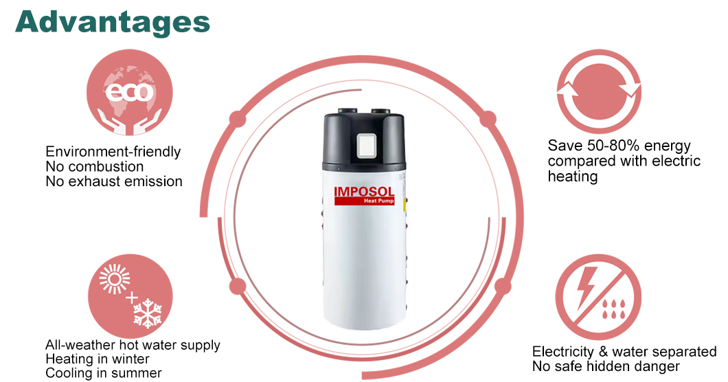 Imposol Top Quality R290/R134A 200L/300L/500L Air Source Heat Pump Water Heater/Boiler All in One Heat Pump