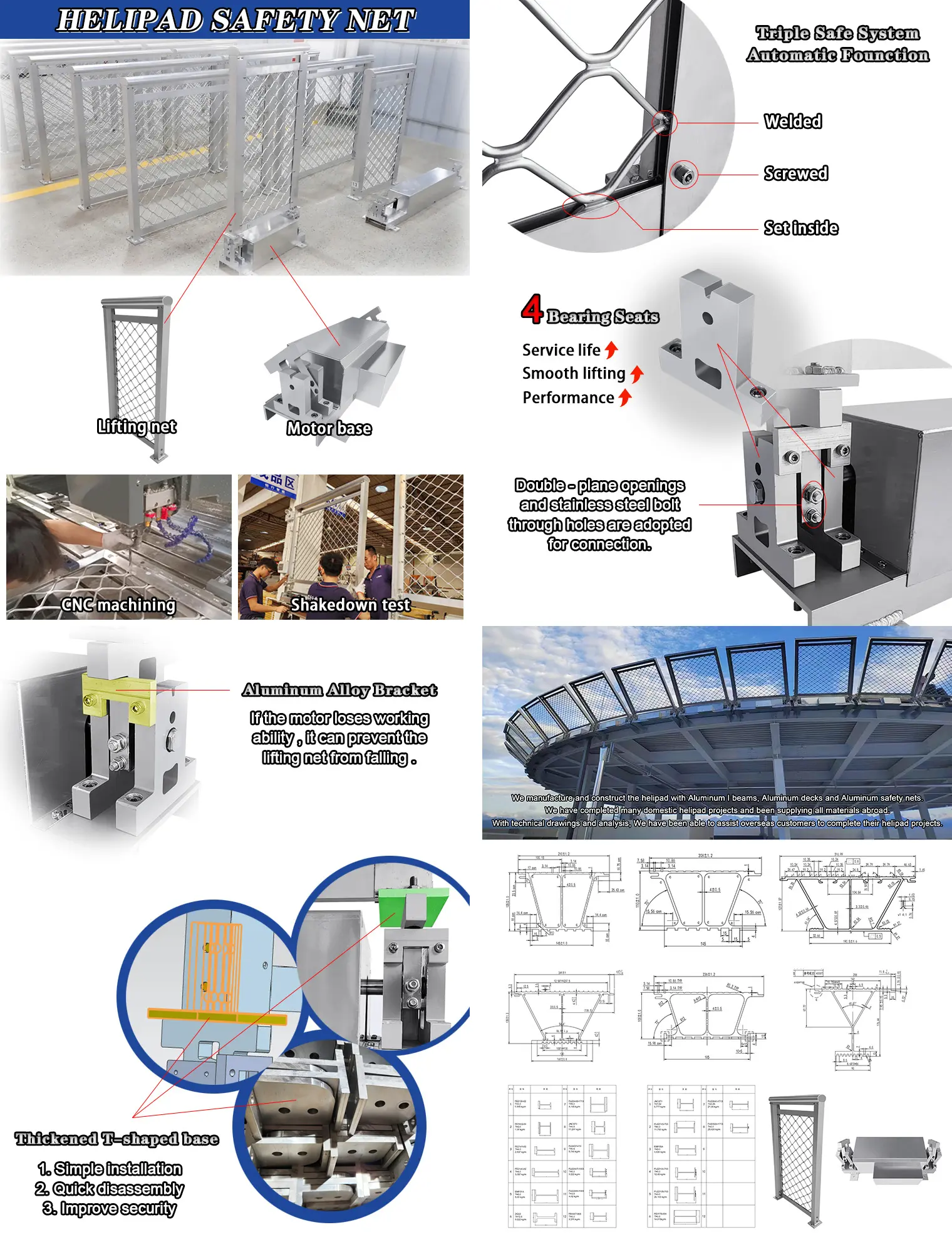 Details of aluminum profiles for helipads
