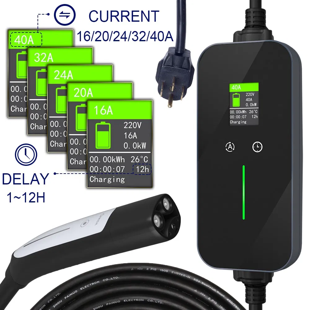 240V 9.6kw 40A Nacs Tesla Portable EV Charger Level 2 Charging