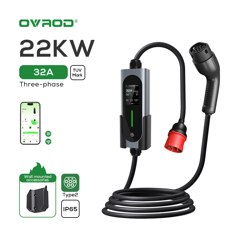 Ovrod AC Home Electric Car Charging Station Type2 Wall Plug Fast Level 2 22kw 32 AMP Portable EV Charger