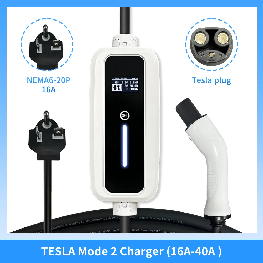 Mobile Level 2 Nacs EV Charger AC Station Olcd Screen Car Manufacture Portable EV Charger for Tesla
