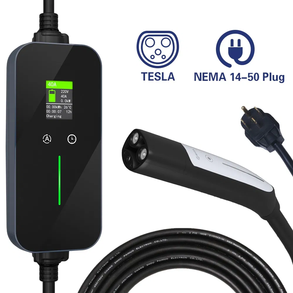 240V 9.6kw 40A Nacs Tesla Portable EV Charger Level 2 Charging