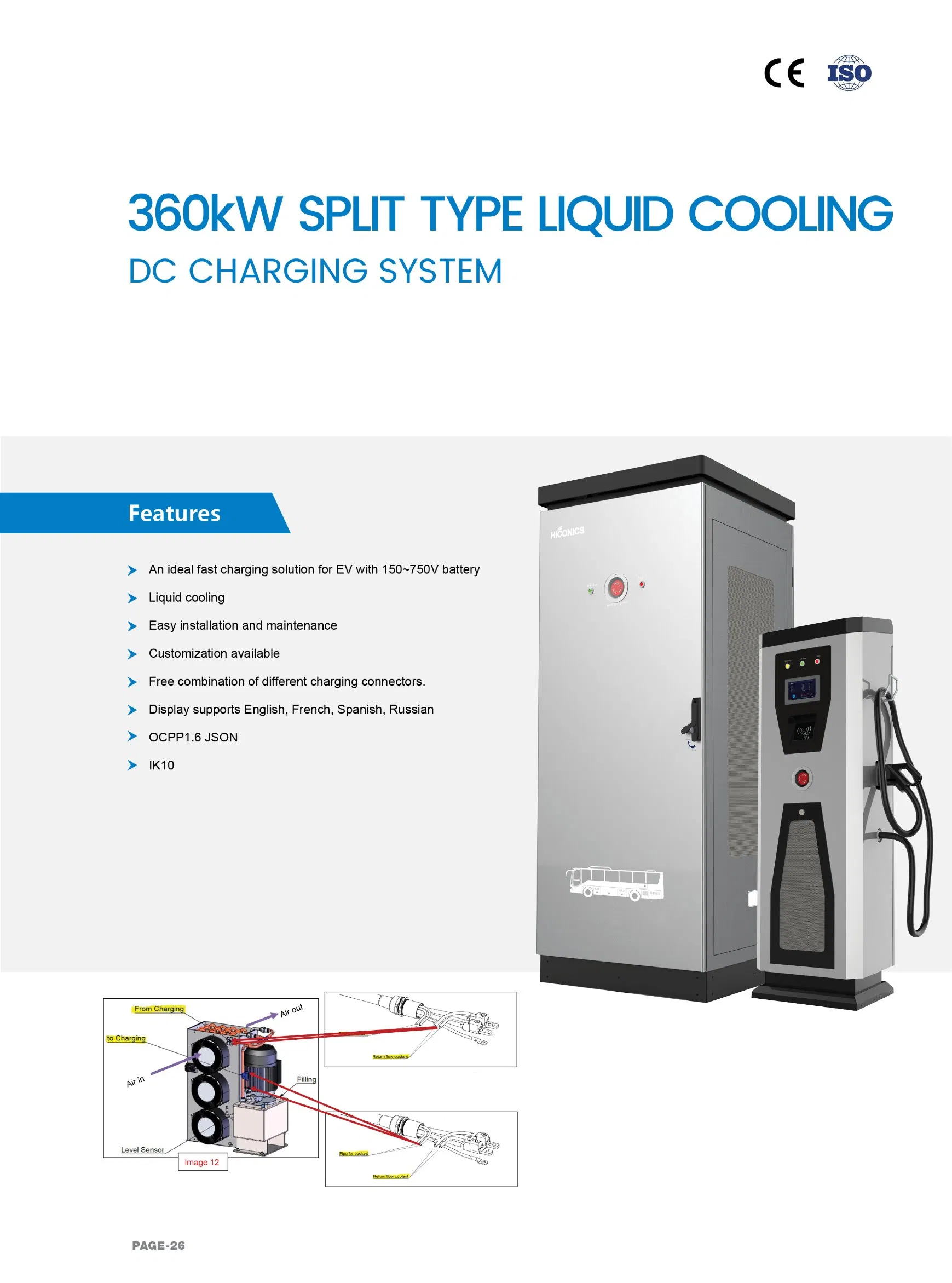 Liquid Cooling DC Charging System 360kw with Ocpp1.6j