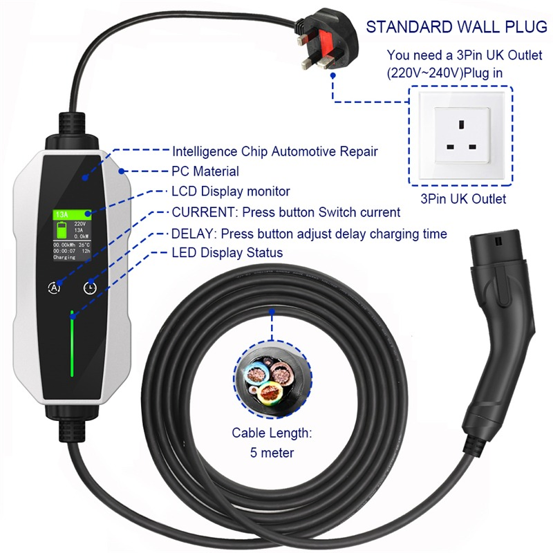 9.6kw Level2 Portable EV Charger 40A Adjustable Current Tesla Portable Charger