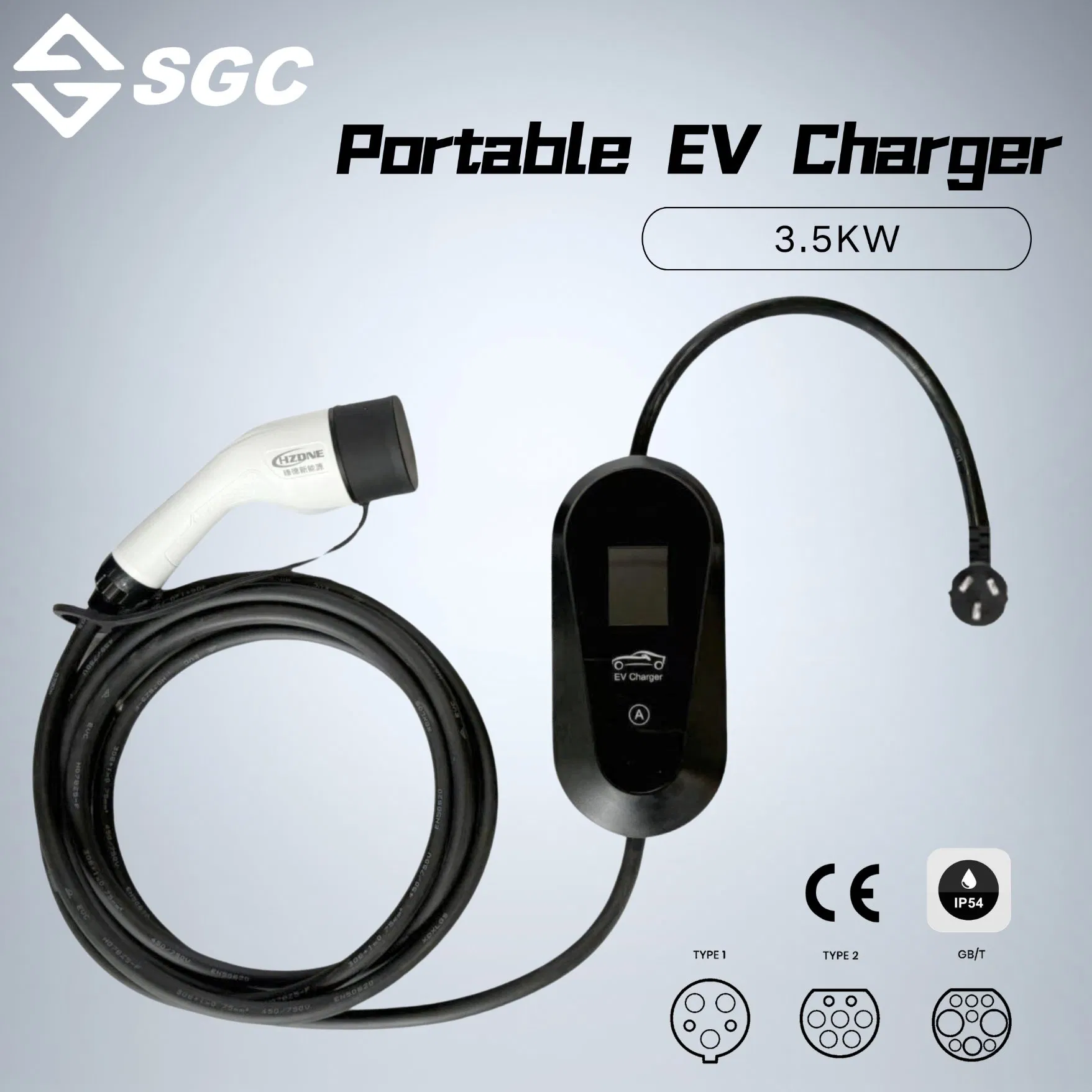 Portable EV Battery Charger Gbt Type2 3.5kw 16A AC Level 2 for on-The-Go Charging